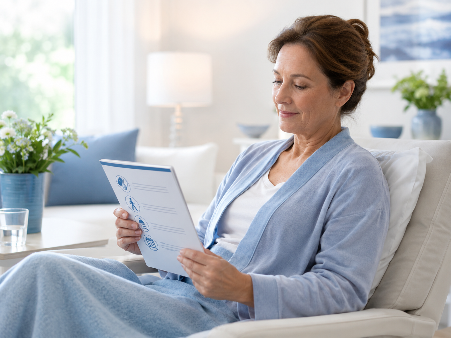 Patient reviewing recovery instructions after a surgical visit