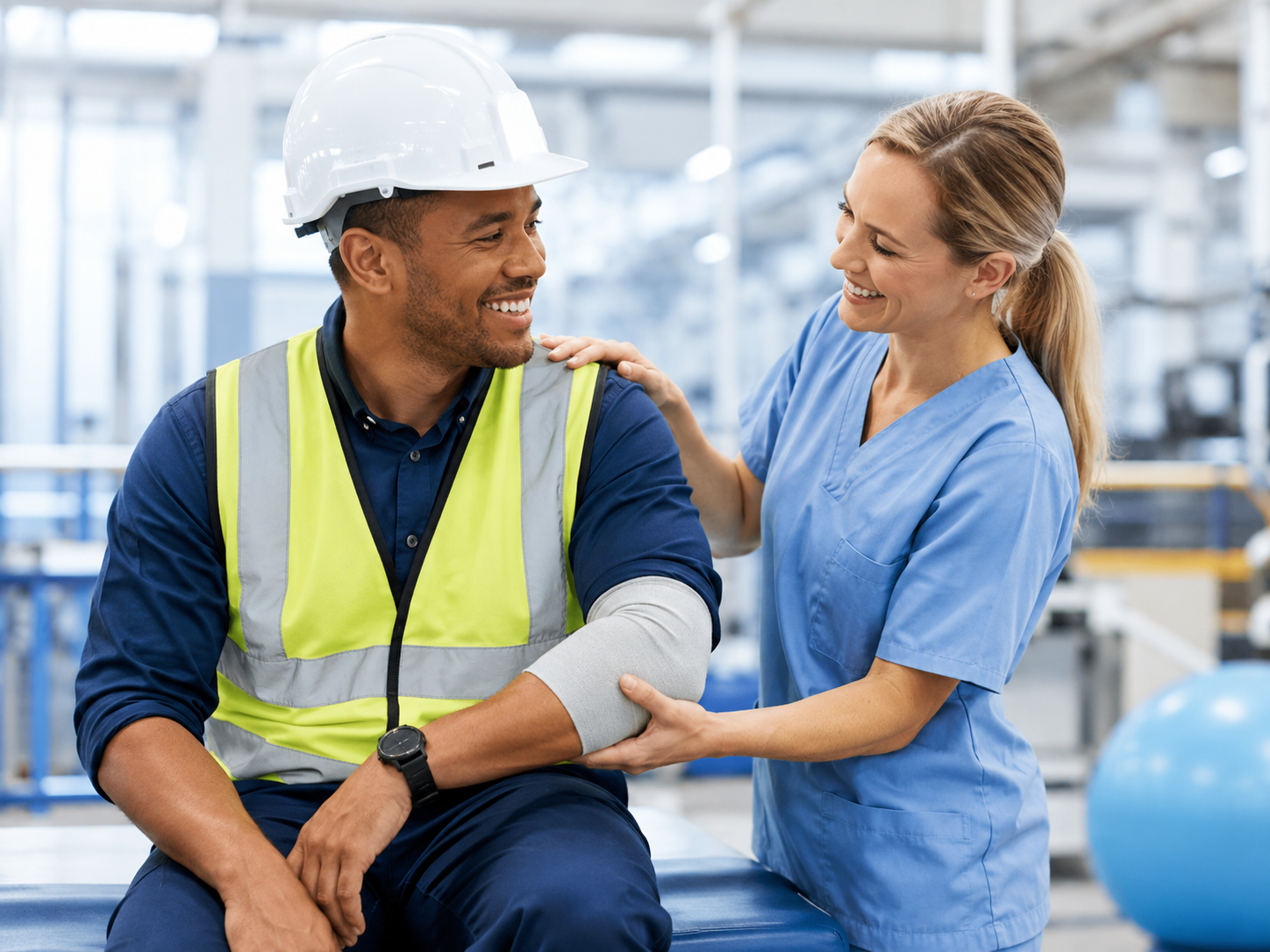 Worker receiving occupational health and return-to-function support